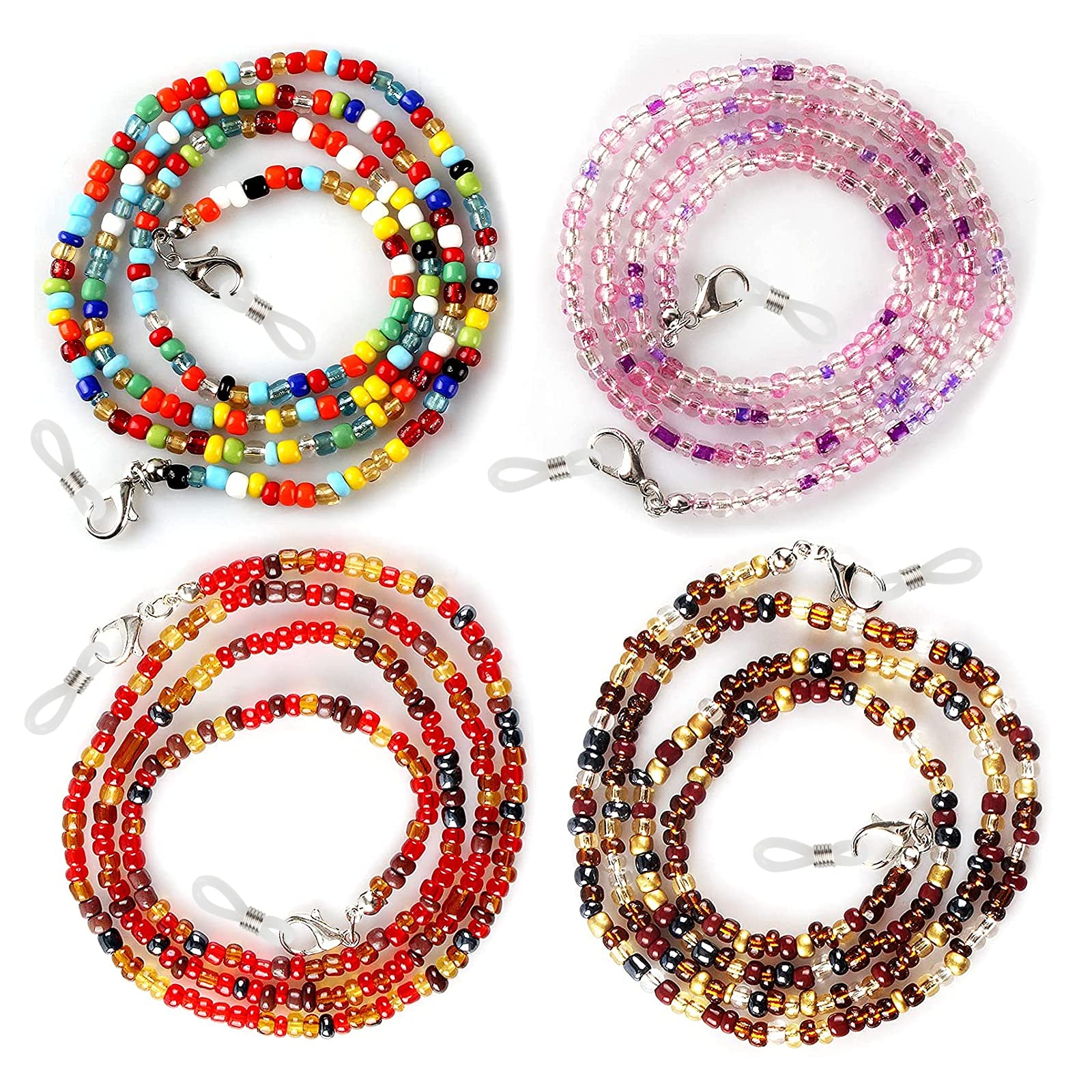 Zeaye4 piezas de cadenas para gafas con cuentas, soporte para correa para gafas, collar, correa para ojos, para hombres, mujeres, niñas, niños, ancianos （Coral Peacock Golden Dawn Red Brown）
