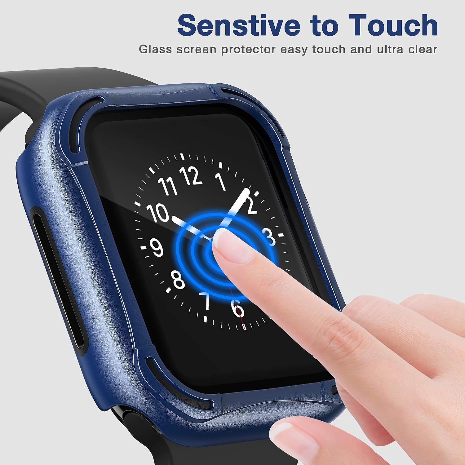 Habyby Watch Case With HD Glass Screen Protector Compatible with Apple Watch Series 6/5/4/SE 44 mm, Full Protective Cover Case,Hard PC+TPU Cover For iWatch 44 mm(Blue)