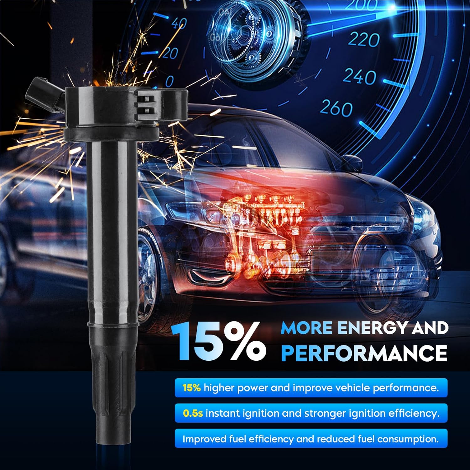 Ignition Coil Pack + Iridium Spark Plugs for Lexus ES350 2007-2016 3.5L, IS350 RX450h, for Toyota Sienna Camry Avalon Highlander RAV4 Venza, Replaces UF487, 6 Sets