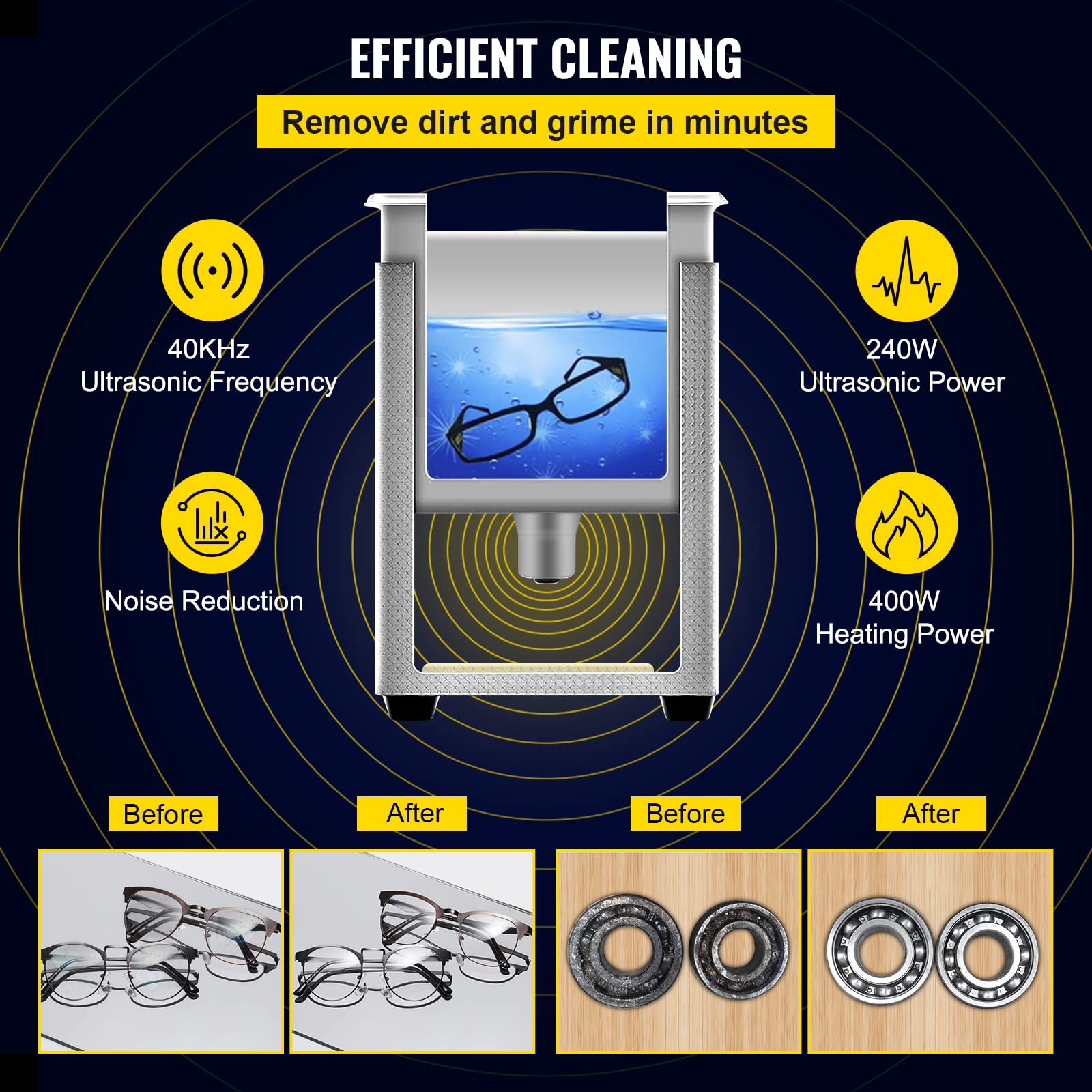 VEVOR Nettoyeur à Ultrasons Numérique 10 L, Chauffage 400 W, Ultrasons 240 W, Bac Ultrasons avec Chauffage et Minuterie, Appareil de Nettoyage Ultrasonique en Inox, pour Bijoux Lunettes Montres