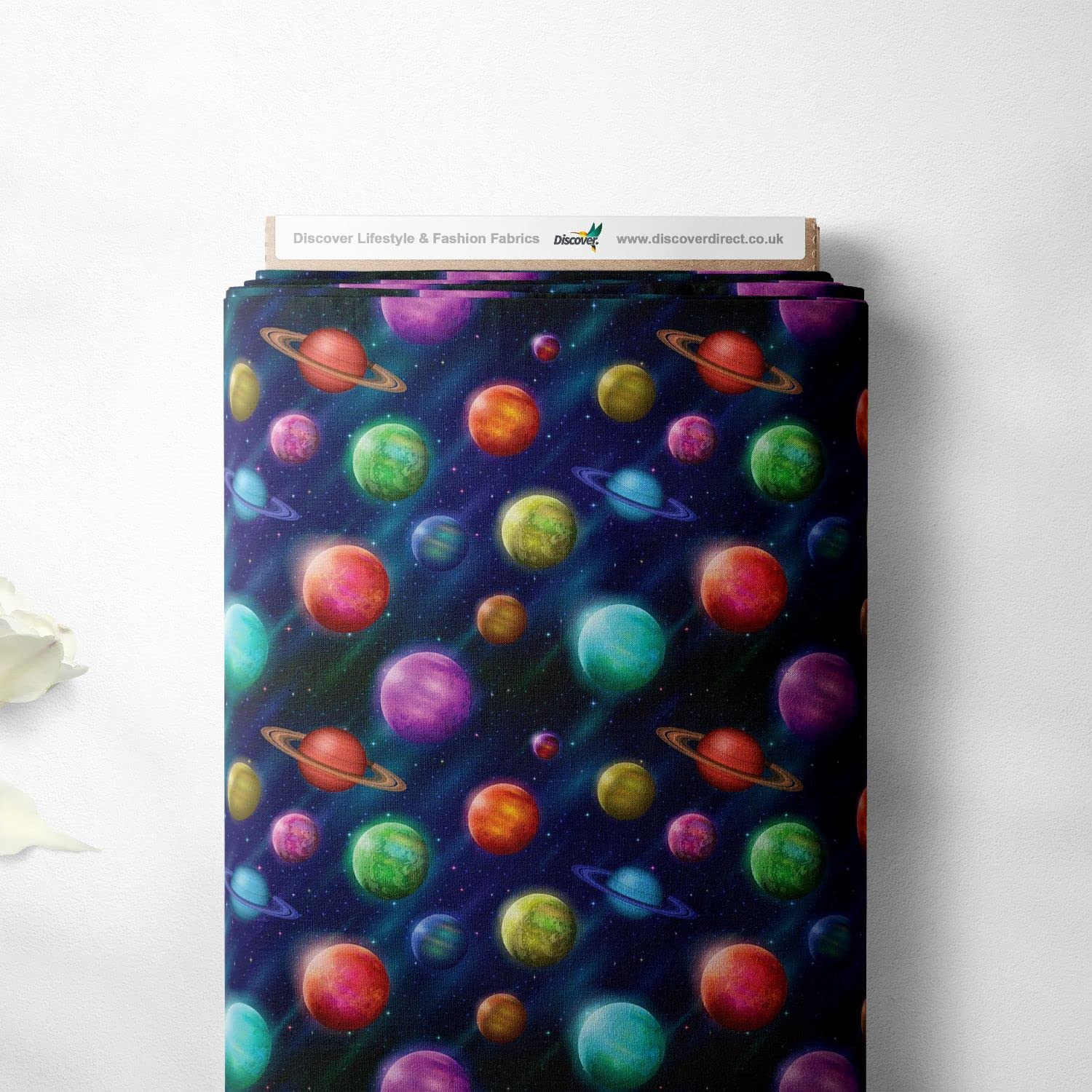 100% Cotton Space Galaxy Orbit Design Children Kids Craft Dress Quality Sewing Fabric Material | 55" - 140 cm Wide (Per Metre, Galaxy)