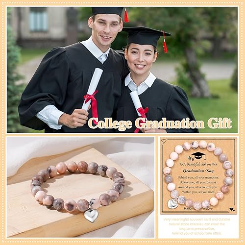 Vista 6 de 2024 Graduation Gifts for Her Him Natural Stone Bracelet Class of 2024 High School College Graduation Gift for Women Men