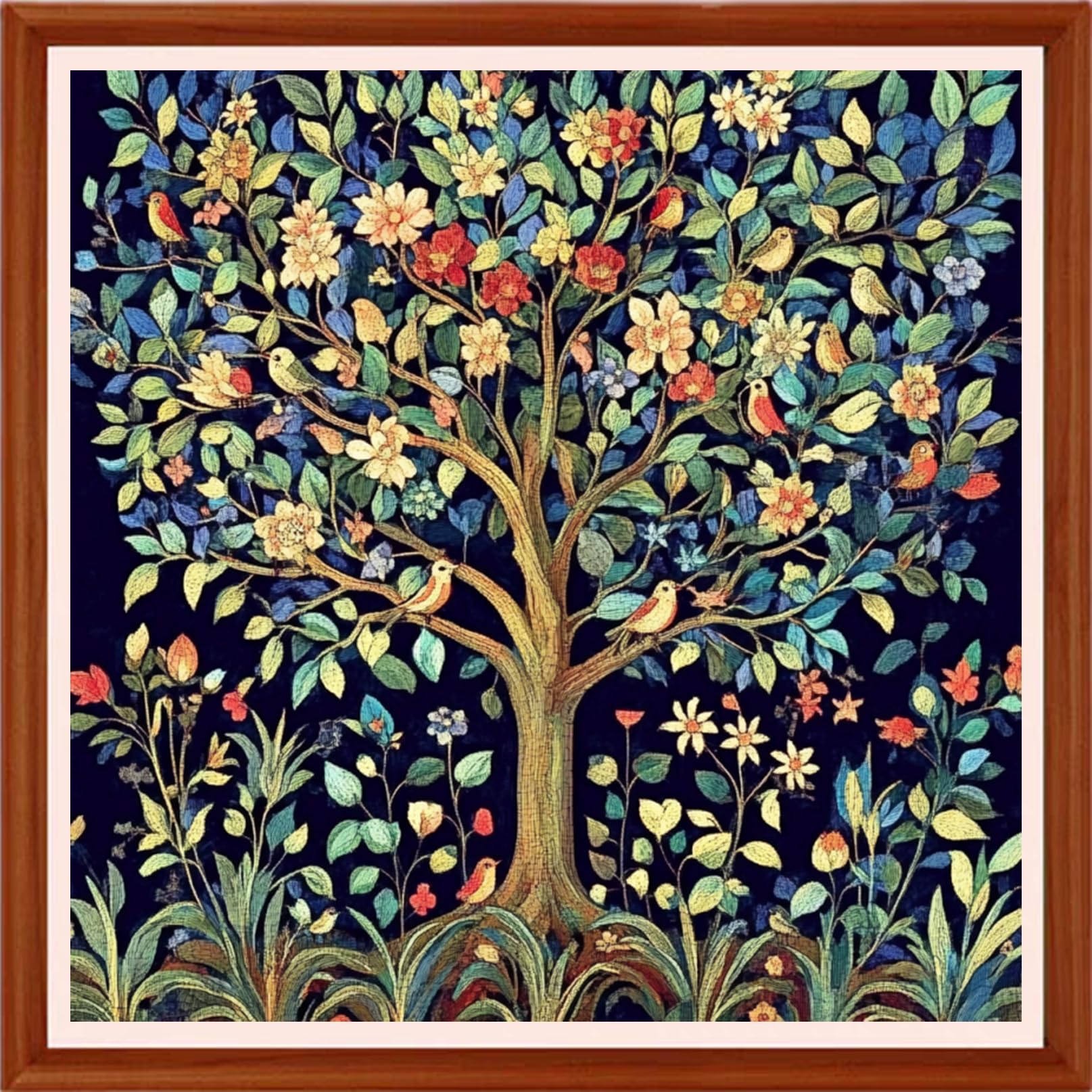 Hopeart Stamped Cross Stitch Kits for Beginner Embroidery Kits for Beginners Adults DIY 11CT Cross Stitch Patterns Needlepoint Kits Crossstitching Kits-Tree of Life, Little Bird 18x18 inchs