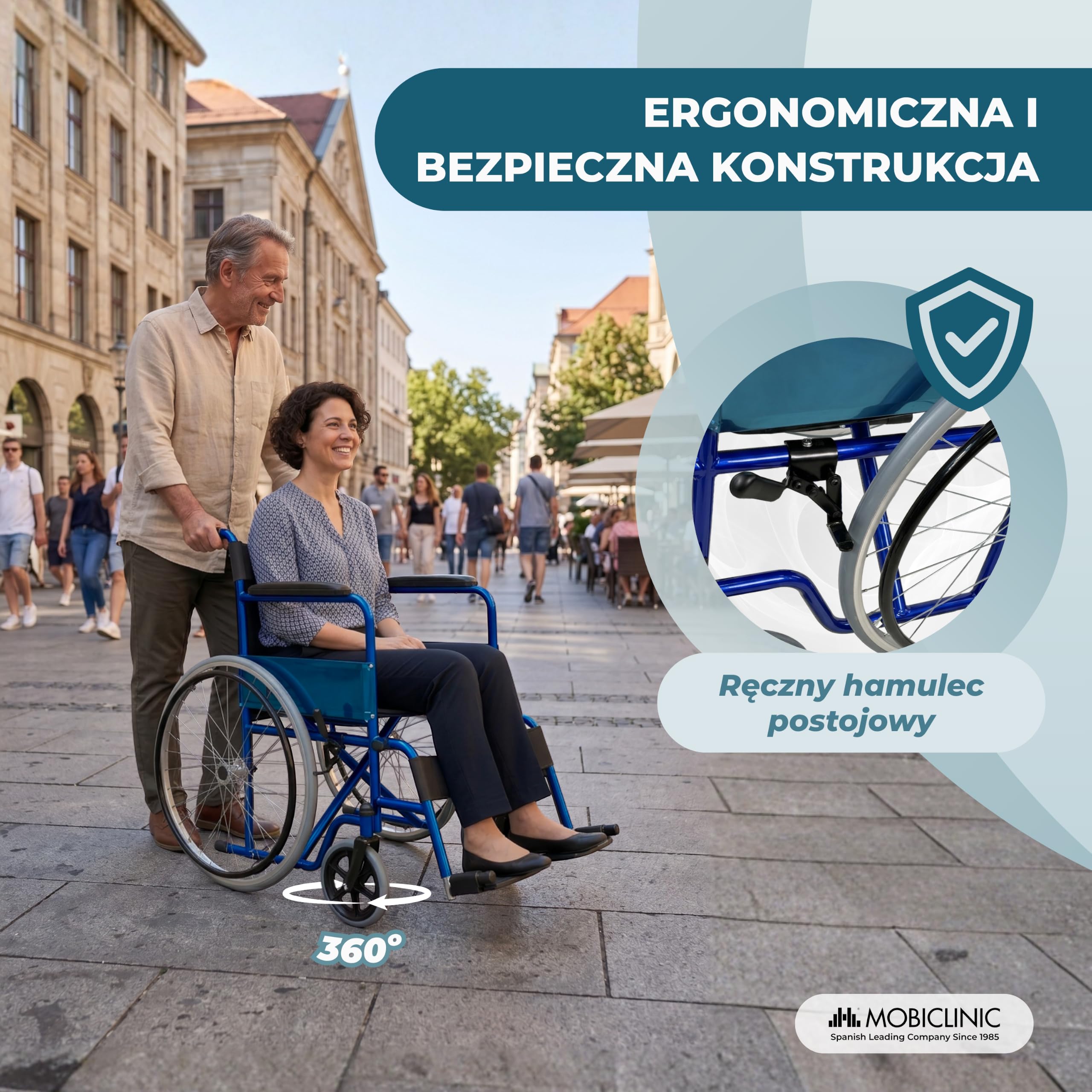 Mobiclinic, model Alcázar, wózek inwalidzki ortopedyczny, składany, kolor niebieski/czarny, siedzisko 46 cm