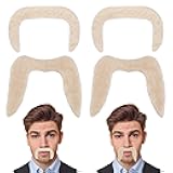 Yan Dream 4pcs Beige Blonde Fake Mustache for Men Self Adhesive Fake Beard Novelty Stick On Fake Mustaches for Halloween