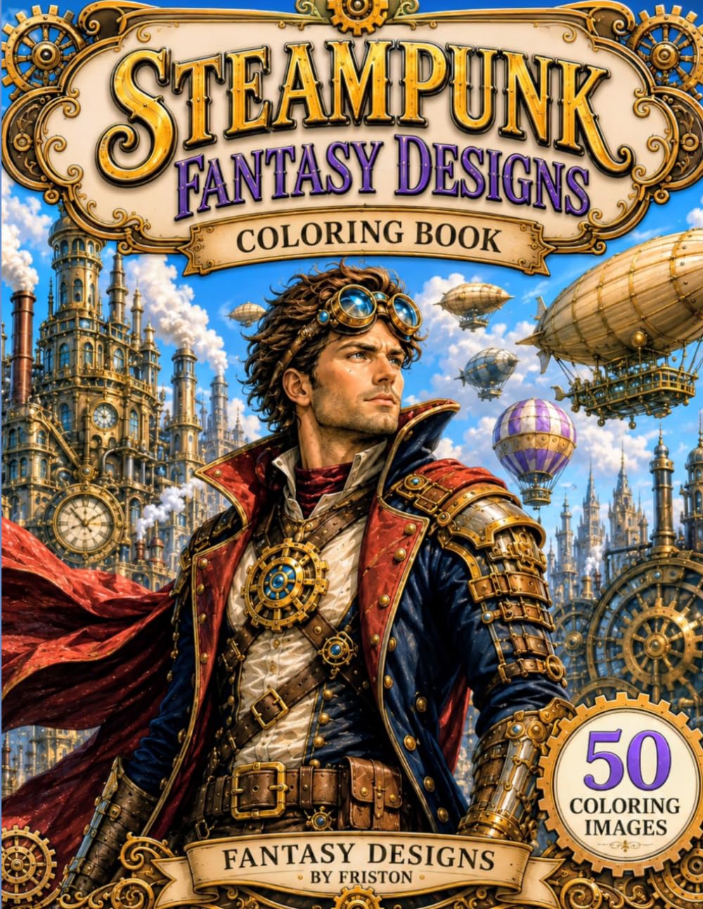 Steampunk Fantasy Designs Coloring Book by Fantasy Designs by Friston: 50 Coloring Images
