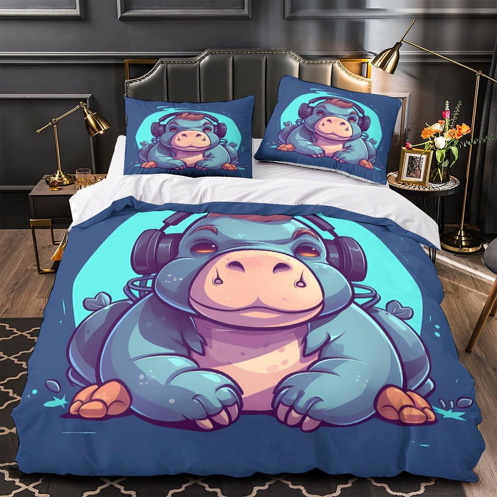 Parure de lit hippopotame pour chambre de garçon et adolescent