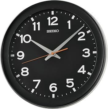 SEIKO QXA835KRH Contrasting Color Non Ticking Wall Clock, Black, 14.5 Inch