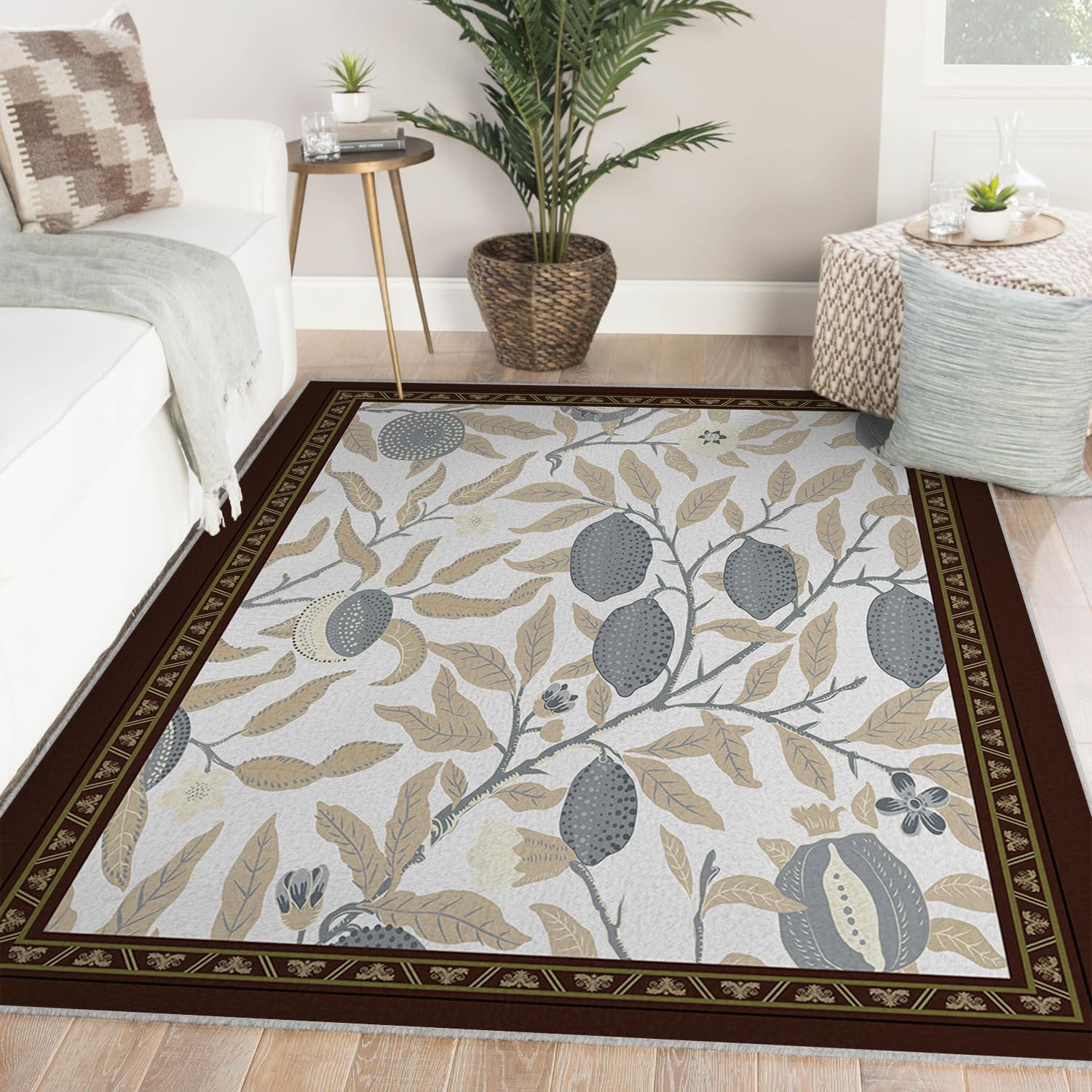 Tapis à imprimé botanique ultra doux et poil bas facile à laver