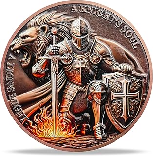 Knight and Lion Challenge Coin | Chivalric Valor & Sacred Shield Medallion | Knight and Lion Historical Token | Commemorative Gifts for Collectors, Historians, and Enthusiasts