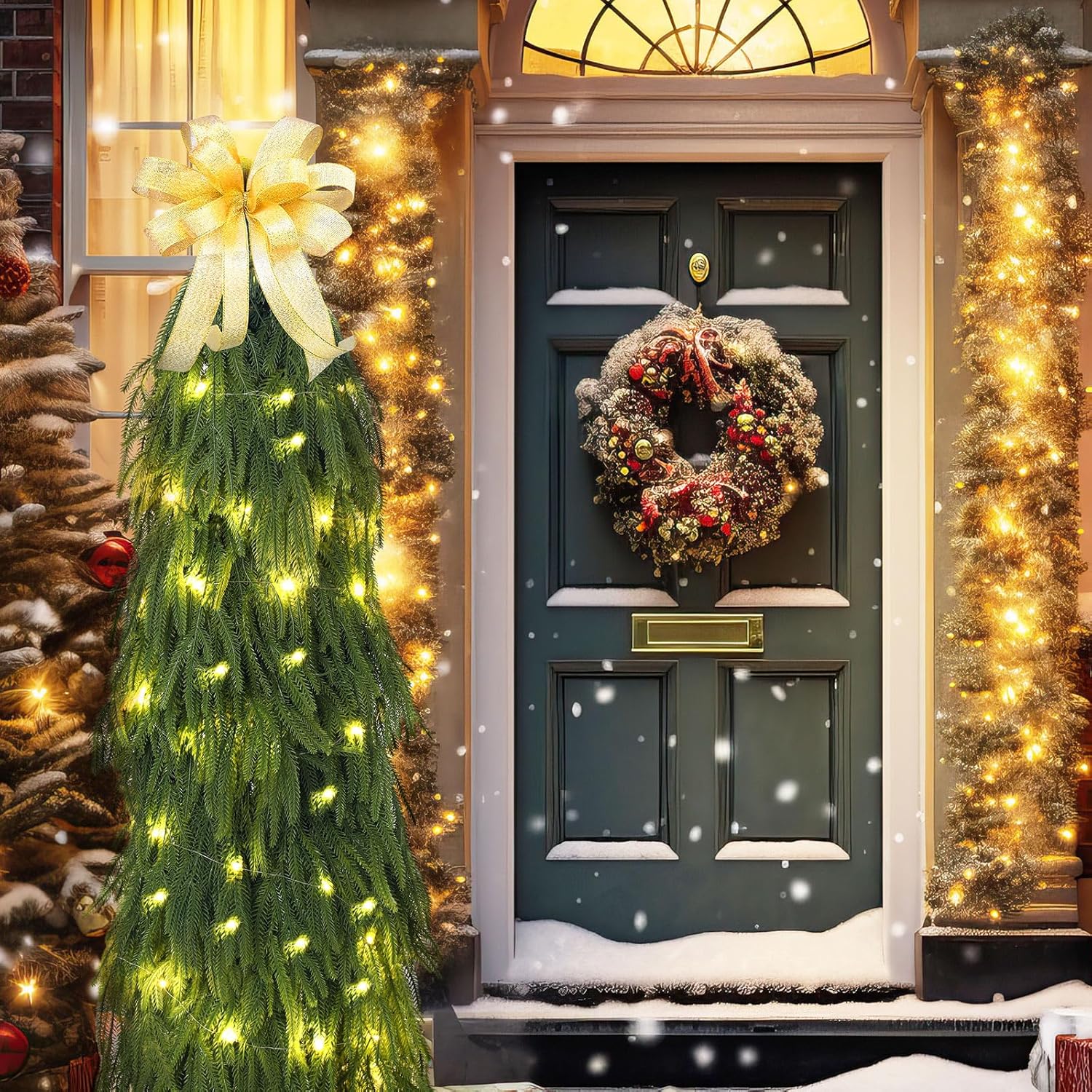 Hicarer DIY Crafts Norfolk Pine Artificial Christmas Tree 49 Ft Christmas Garlands Norfolk Pine Garland with LED Light, Easy Assembly with Metal Stand 4 Ft Pre-Lit Norfolk Pine Tree for Home Decor