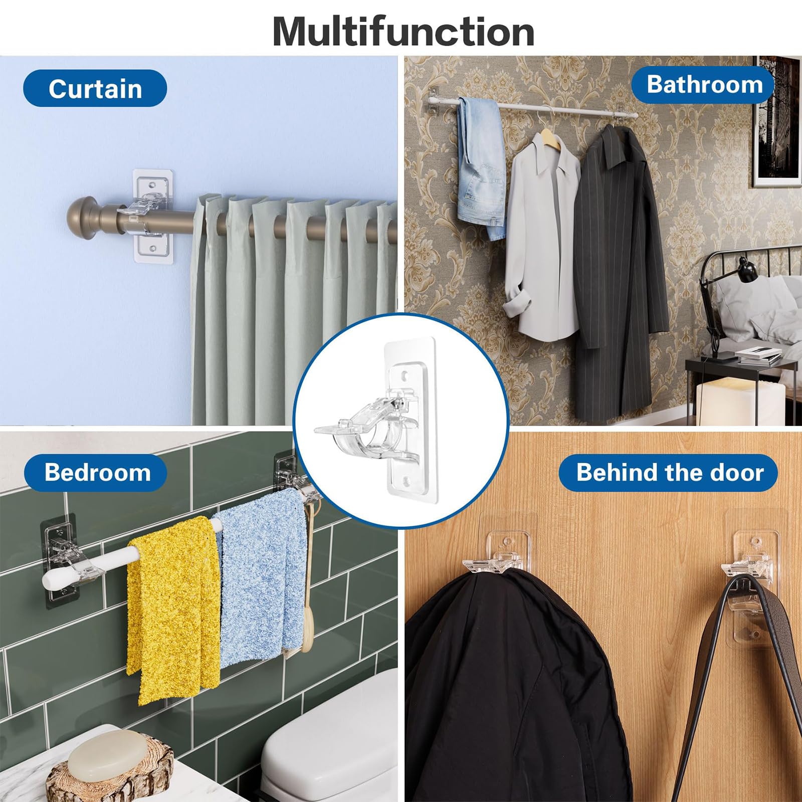 Ganci Per Tende Senza Forare - Confezione Da 15, Adesivi, Portata 5kg, Nero