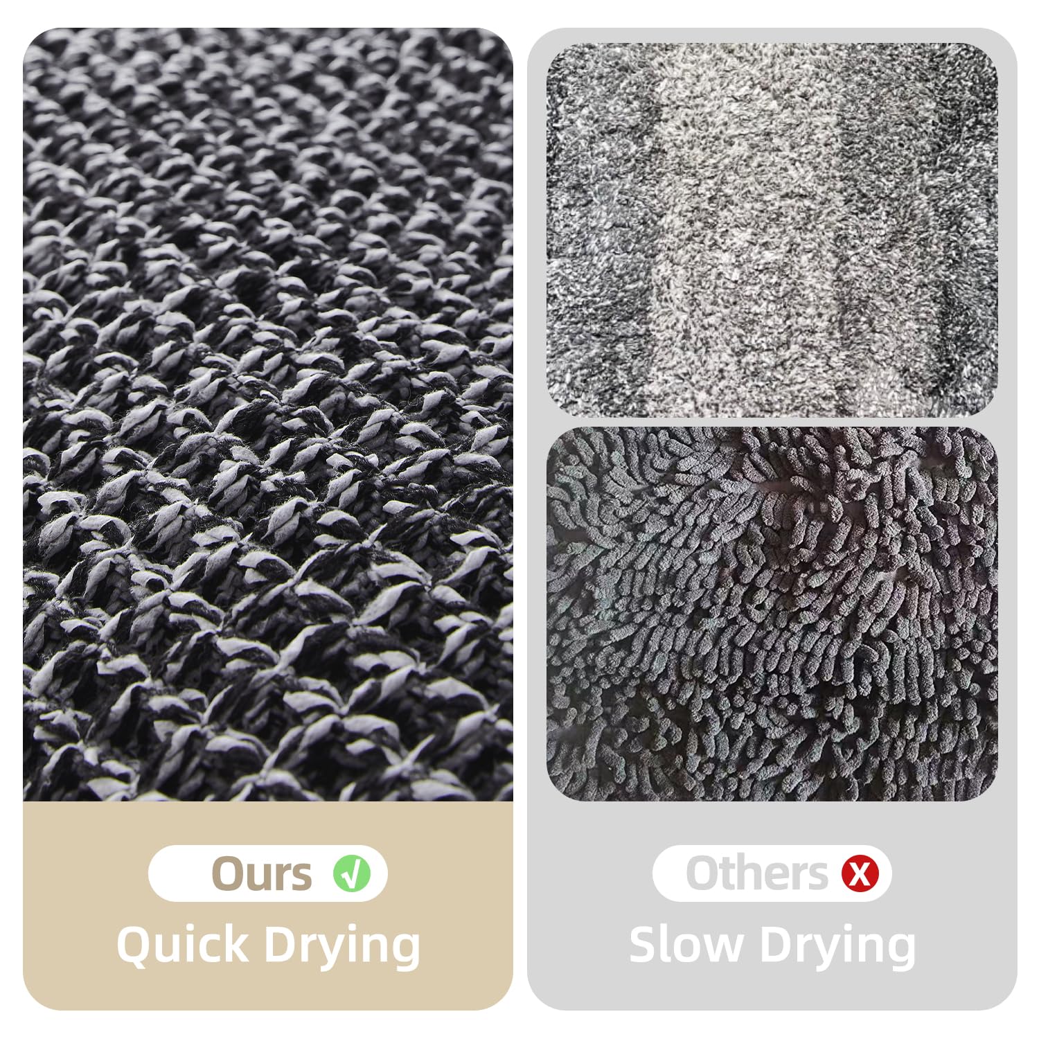 TYUU Alfombras de baño blancas y negras, alfombra de baño antideslizante, lavable, súper absorbente, de secado rápido, decoración de baño estilo bohemio, 48 x 24 pulgadas, blanco y negro