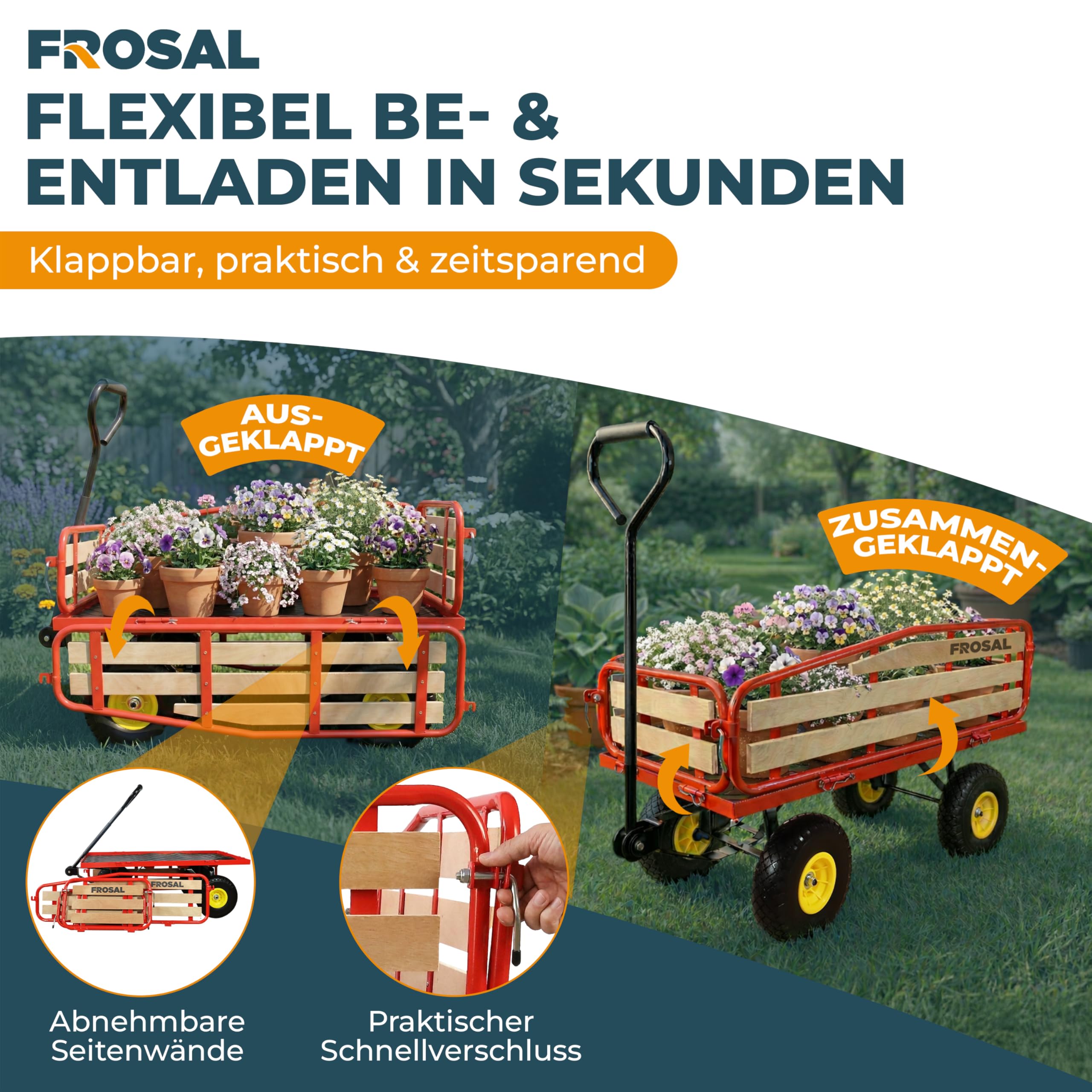 FROSAL Handwagen Transportwagen Gartenwagen Bollerwagen Sven
