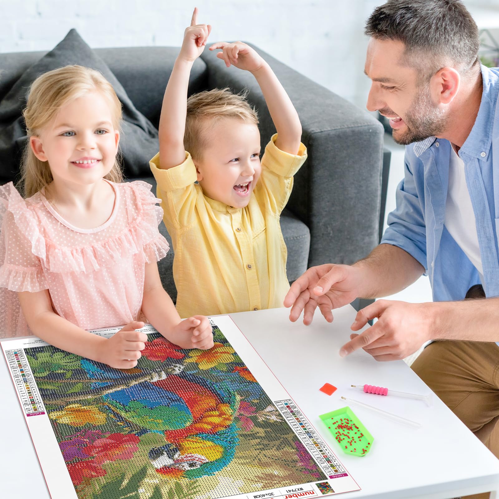 HEIBAGO 5D Bricolage Animaux Diamond Painting, Perroquet Broderie Peinture Diamant Pour Adultes, Diamond Painting Complet Diamant Kit Fleur Cristal Painting Artisanat Pour Murale Décoration 30x40cm