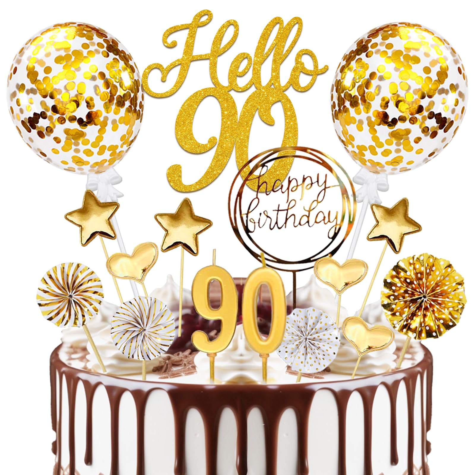 Ghirlanda Decorativa ALEGRE Per 90° Compleanno – Striscione 'Cheers To 90 Years' Oro, 3 Metri, Per Uomo E Donna