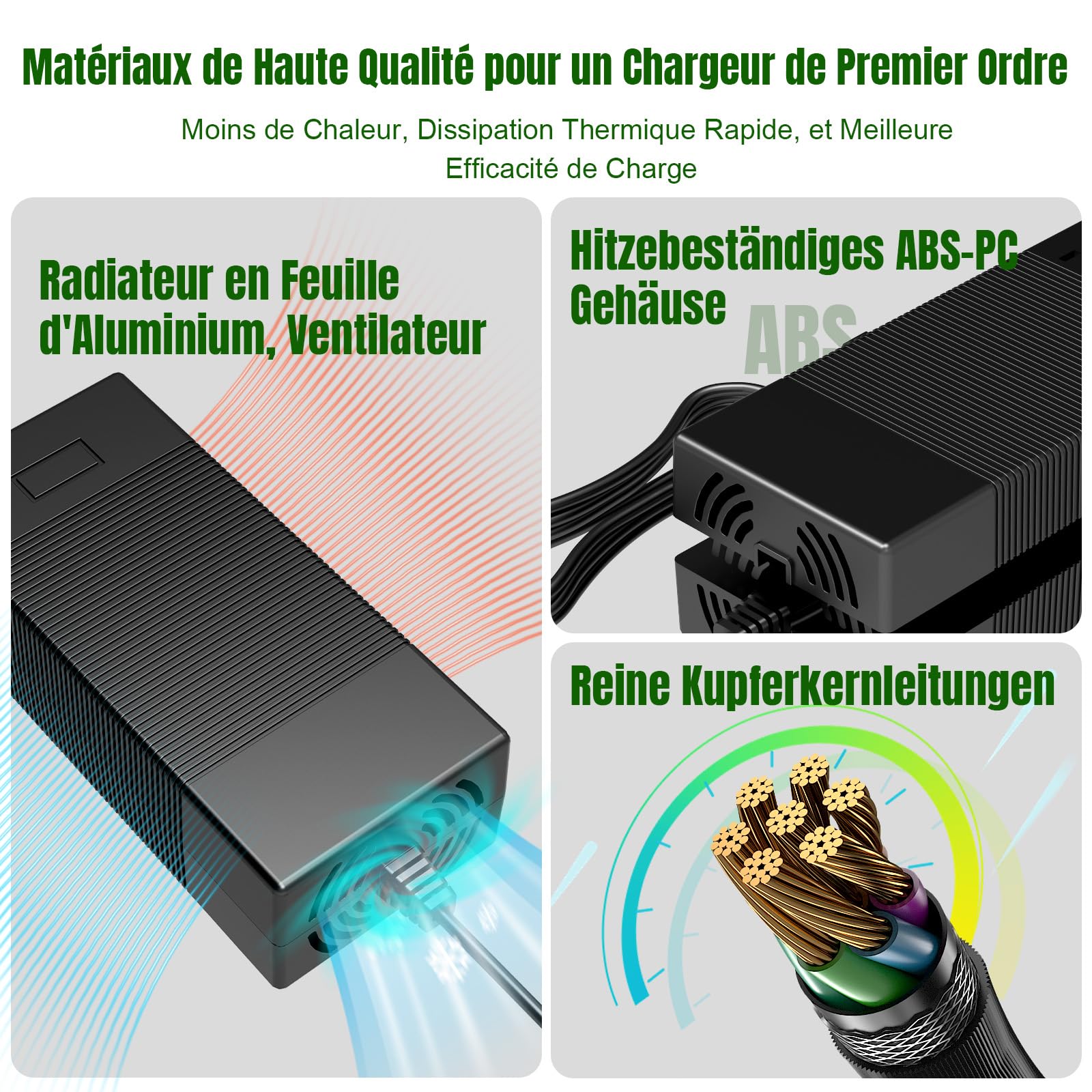Caricatore per Monopattino Elettrico, Caricabatterie 42V 3A per Hoverboard, Caricatore per Batteria Monopattino 36V