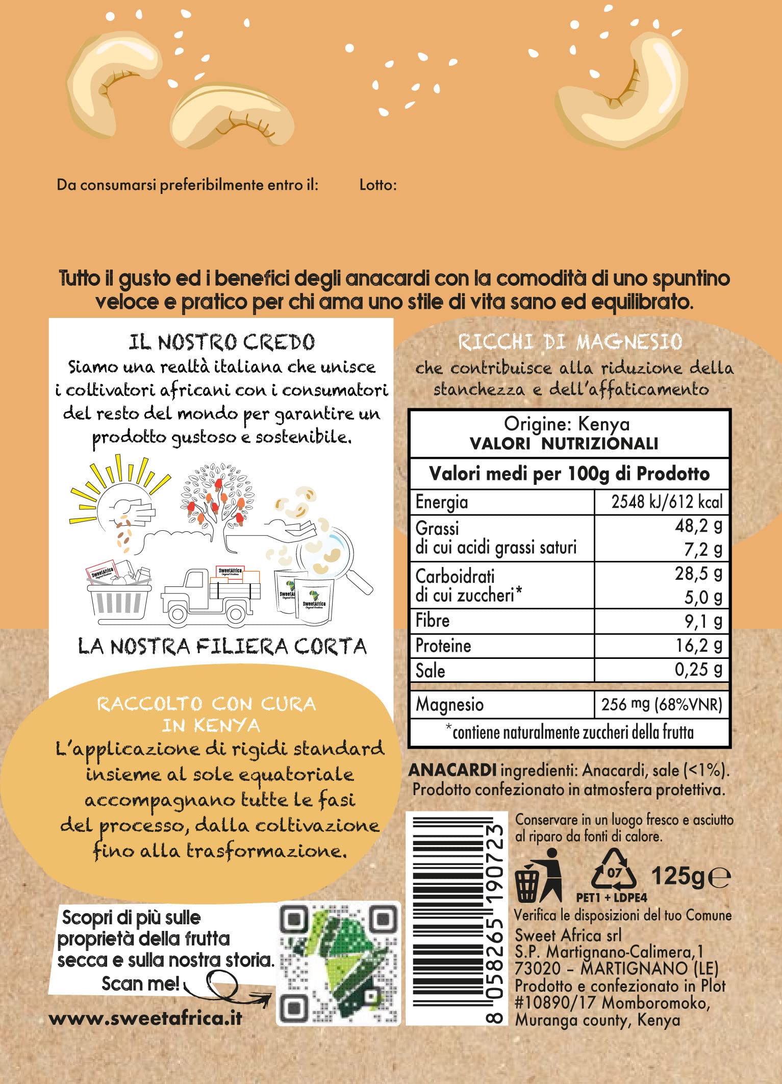 SweetAfrica - Good Anacardi Tostati e Salati - Snack di frutta secca - 125g x 6pz