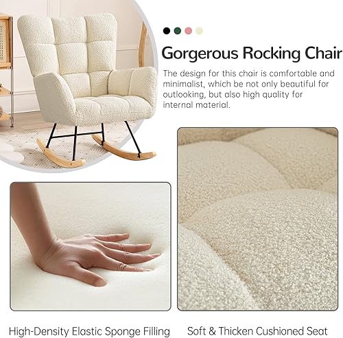 Miniatura 7 de Furniliving Mecedora, mecedora de piel sintética, almohadillas acolchadas antideslizantes para guardería con cómodos reposabrazos, silla de lectura