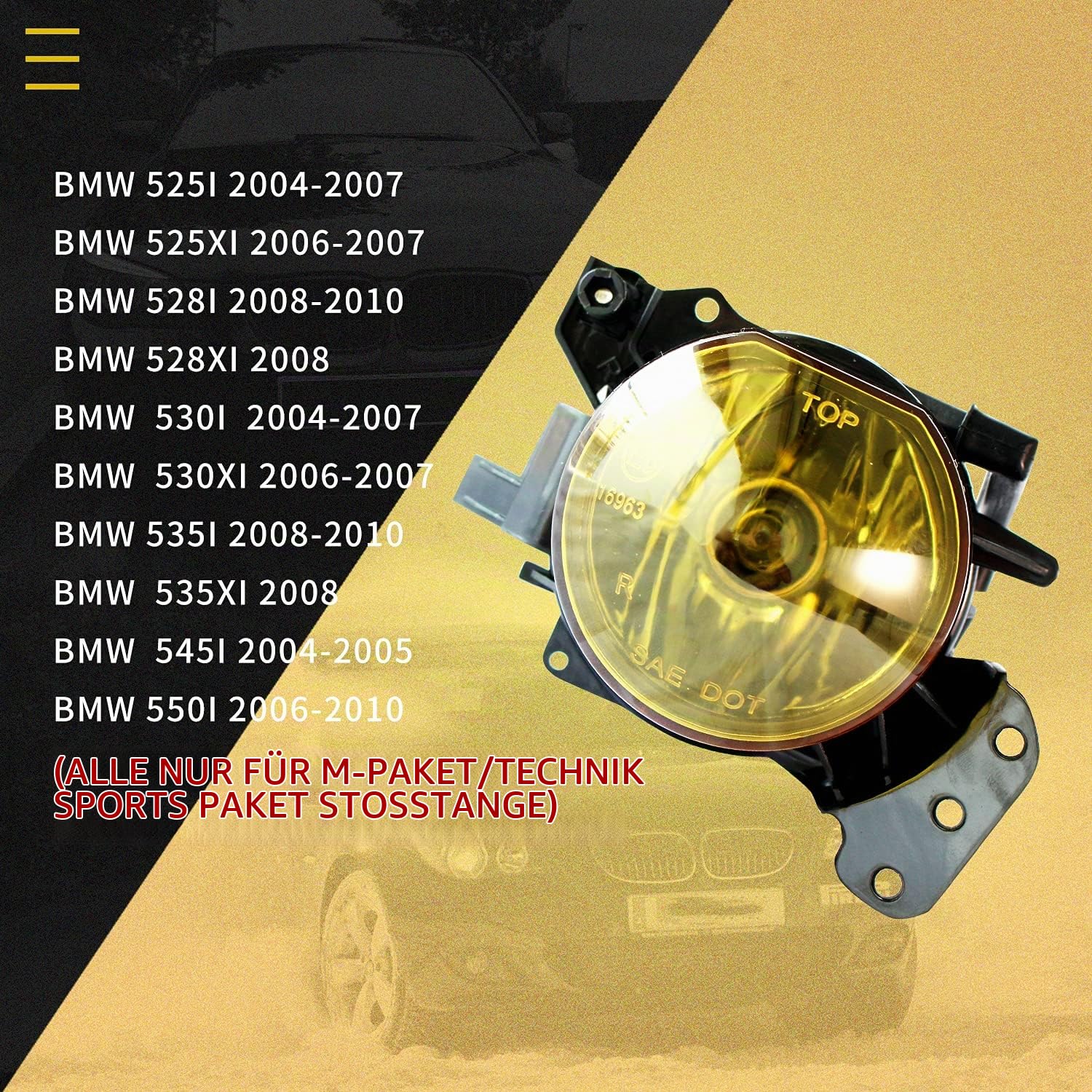Nebelscheinwerfer passt für BMW 5 Series (E60/E61) 2003 - 2010 For M-package bumper Ein Paar Nebelscheinwerfer gelbe Linse HB4/9006