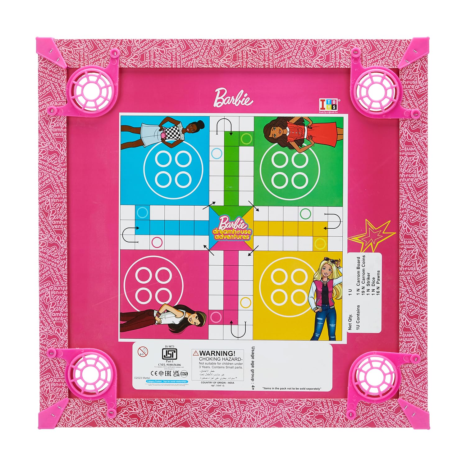 Amazon Brand - Jam & Honey Barbie Carrom Board for Kids | 20x20 inch | 3-in-1 Game Board with Ludo & Snake Ladder | Multicolour-image-19