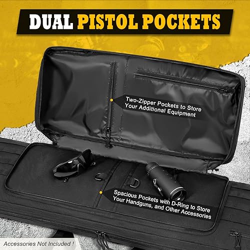 Miniatura 10 de DULCE DOM Funda para rifle doble, bolsa larga acolchada suave para rifles, estuche táctico para almacenamiento para escopetas, tiro, caza, mochila