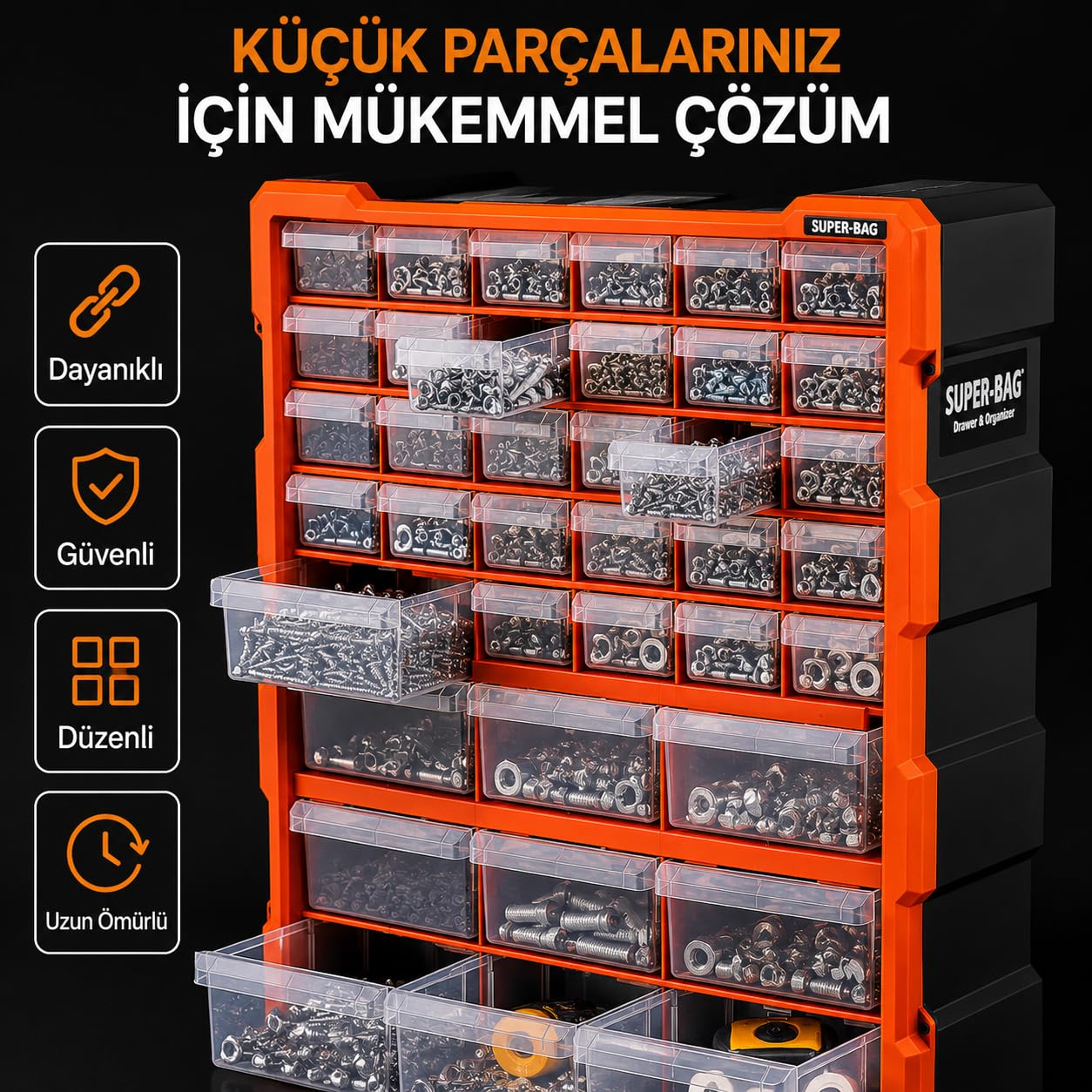Süper Bag 39'lu Mono Blok Çekmece Seti Büyük Boy Hobby Organizer