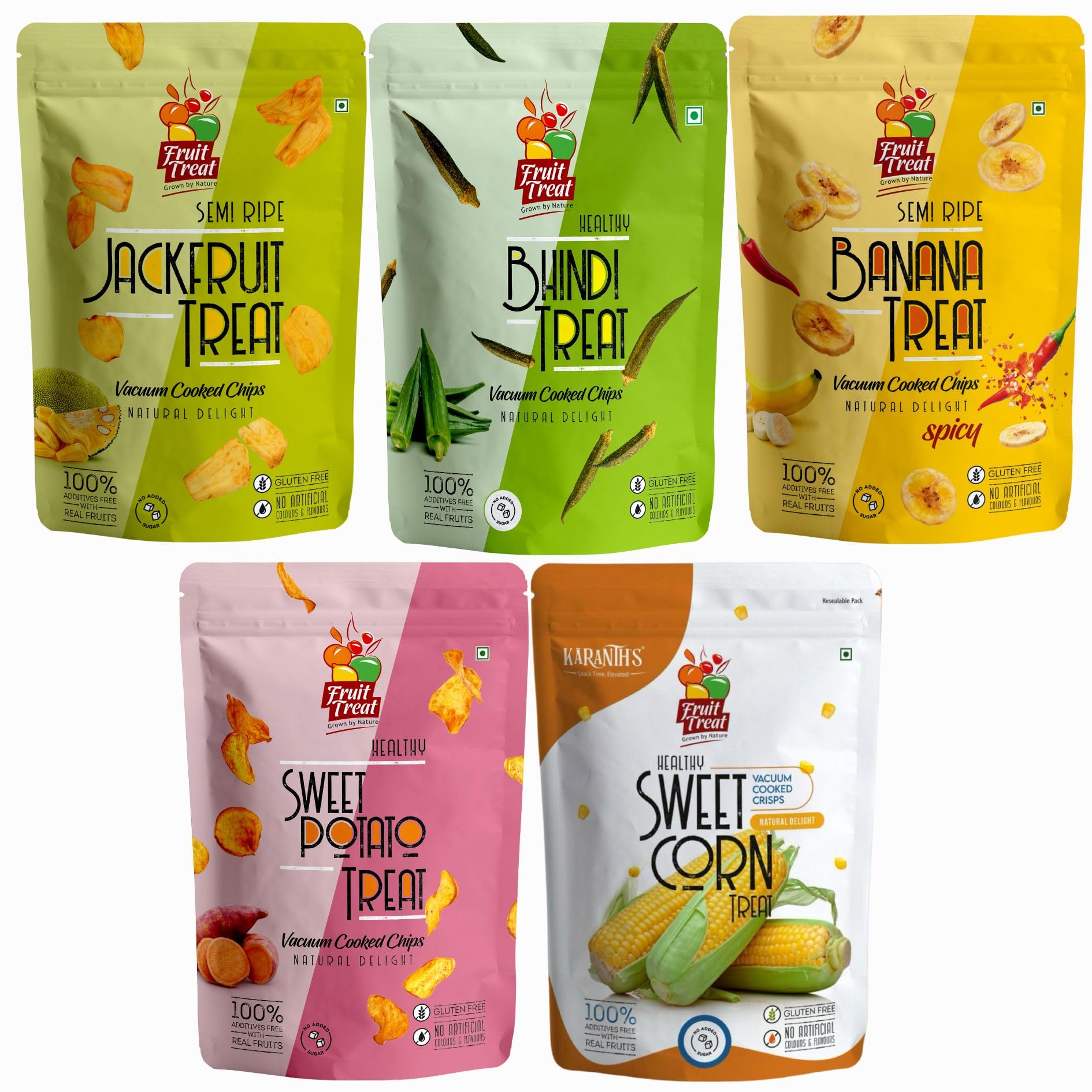 FruitTreat Special Vacuum Fried Snack Combo - 310 Gram (Pack Of 5) | Jackfruit Natural, Bhindi Chips, Banana Masala Chili, Sweet Corn And Sweet Potato Crunchies | Healthy Nutritious Snacks (B0CS96S26Z) Amazon Price History, Amazon Price Tracker