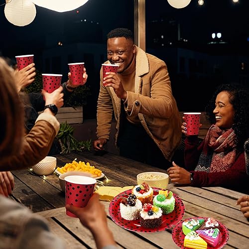Miniatura 7 de Sieral 560 piezas de suministros de fiesta rojos y negros para 80 invitados, juego de vajilla desechable con platos, servilletas, vasos, tenedores,