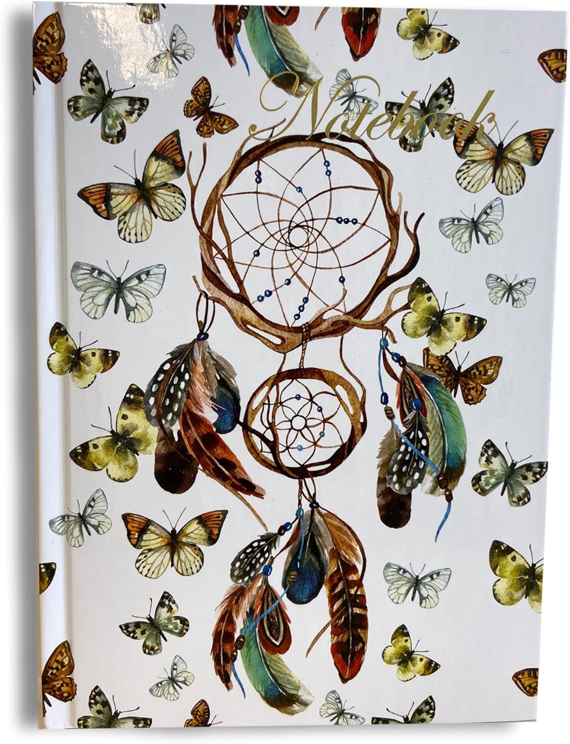 Maturi A5 Hardback Notebook, Dream Catcher Design with Gold Foil Detailing and Gloss Finish, White, 128 pages