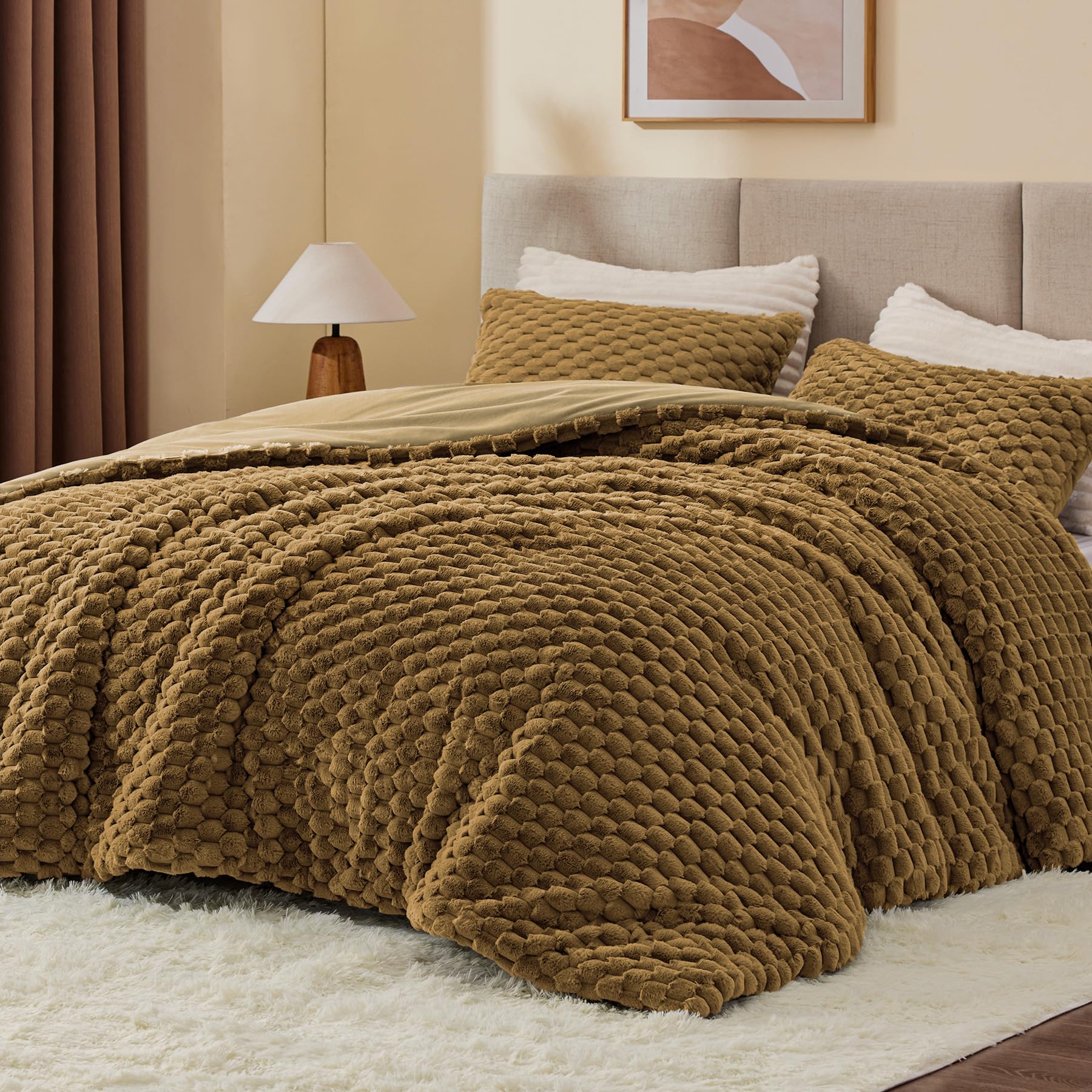 BEDELITE Fluffy Twin/Twin XL Comforter Set, Brown Bed Set 2 Pieces | Soft &amp; Warm, Luxury Fleece Bedding for All Season, Cozy Fuzzy Room Decor Aesthetic, 1 Marshmallow Comforter with 1 Pillowcase