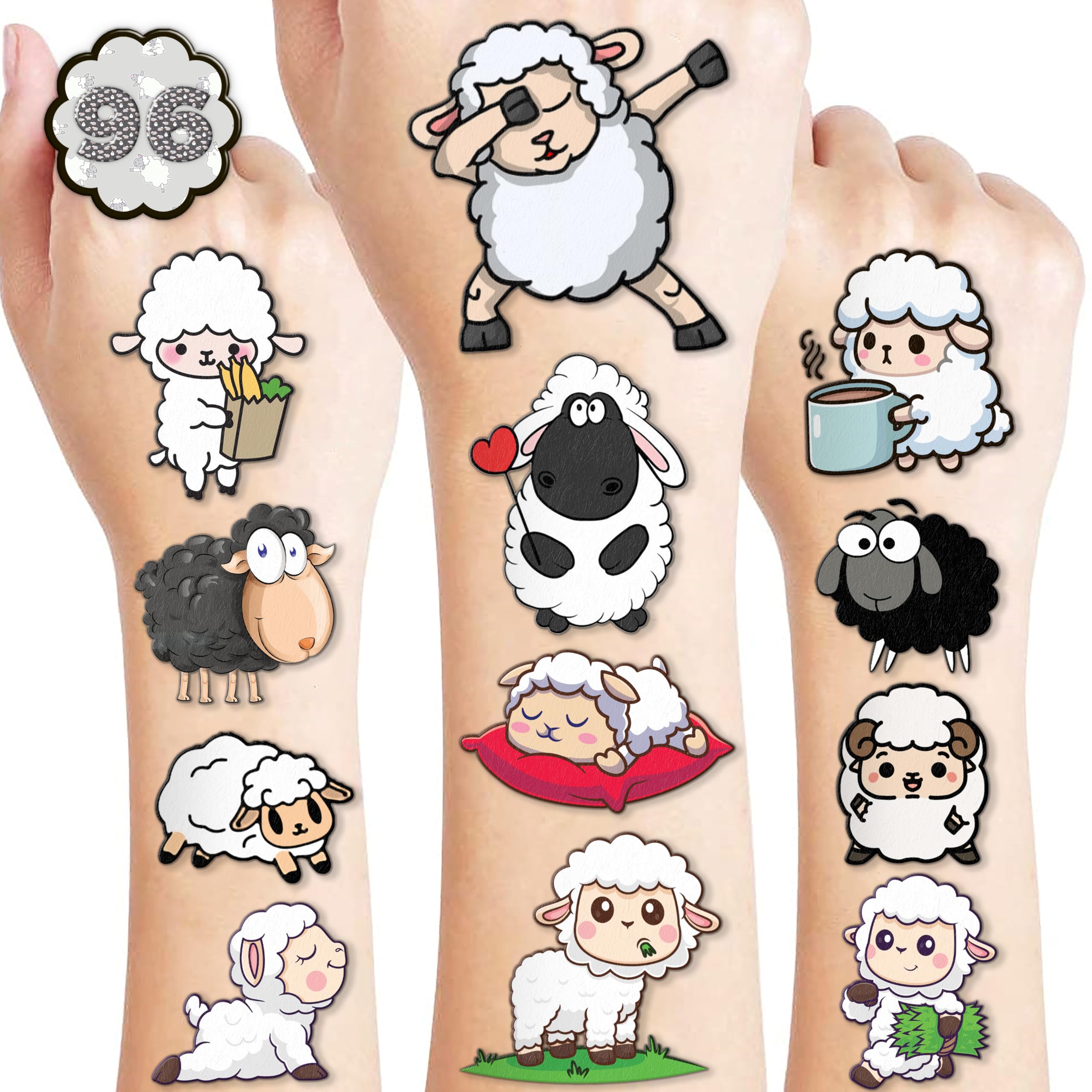 100PCS Sheep Lamb Temporary Tattoos Theme Eid Mubarak Birthday Party Decorations Favors Supplies Cute Farm Barnyard Animal Tattoo Stickers Gifts For Kids Boys Girls School Rewards Prizes Carnival