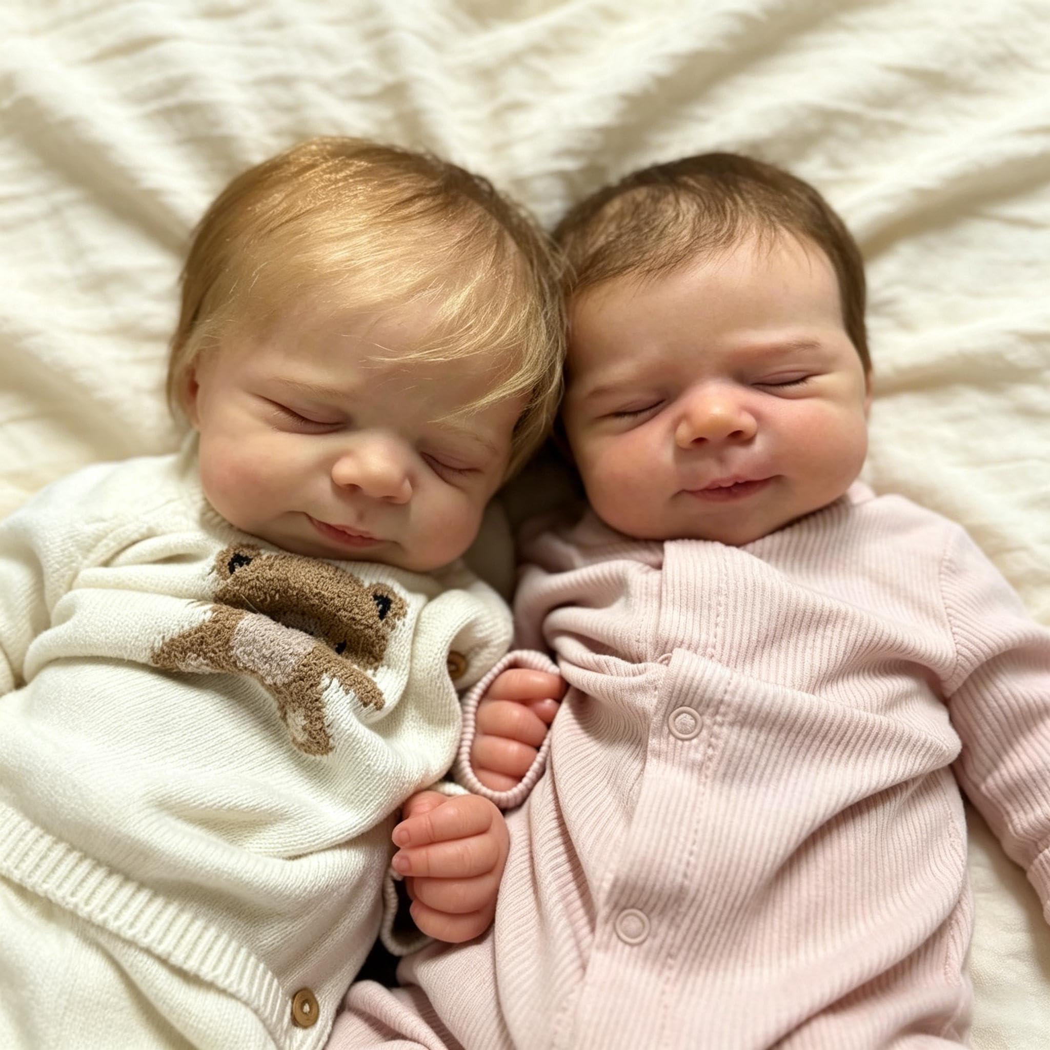 RXDOLL Realistyczne lalki Reborn Baby Dolls Twins, noworodki, 45 cm, winylowe, realistyczna lalka bobas z ukorzenionymi włosami, prawdziwe lalki, Reborn Twins, zestaw zabawek dla dzieci, prezenty