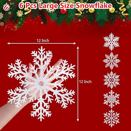 Miniatura 3 de Adorno de copos de nieve grandes de AORZIT de 12 pulgadas, adornos de Navidad de gran tamaño con purpurina, decoraciones gigantes de copos de nieve