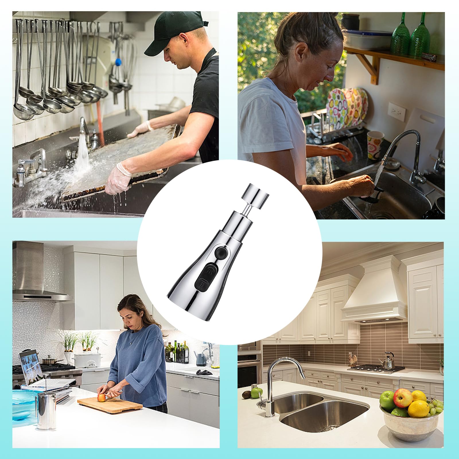 Aireador grifo cocina 360° giratorio filtro 3 modos antisalpicaduras atomizador