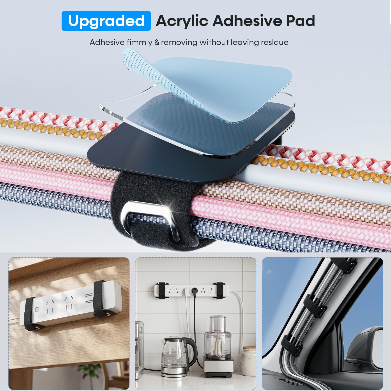 Organizador Cables Escritorio, 【Compatible con Todas Las regletas】 Soporte de Cables para Grandes Haces de cablescon Cierre hermético, imprescindibles para la Oficina en casa, 8 Pares