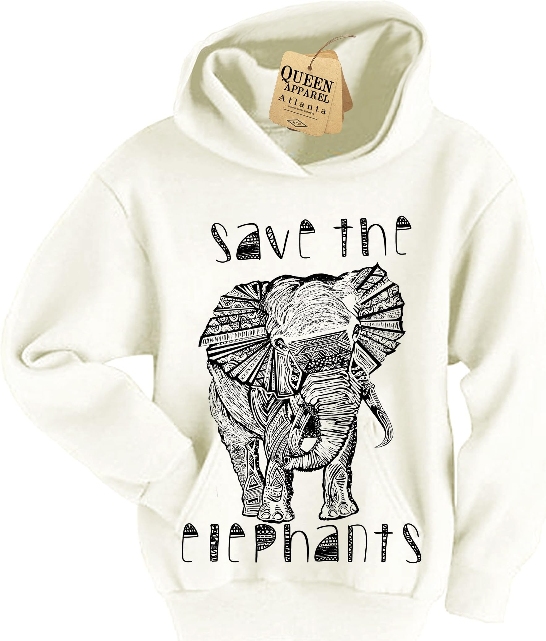 save the elephant hoodie girls hoody sweat shirt (white, large)