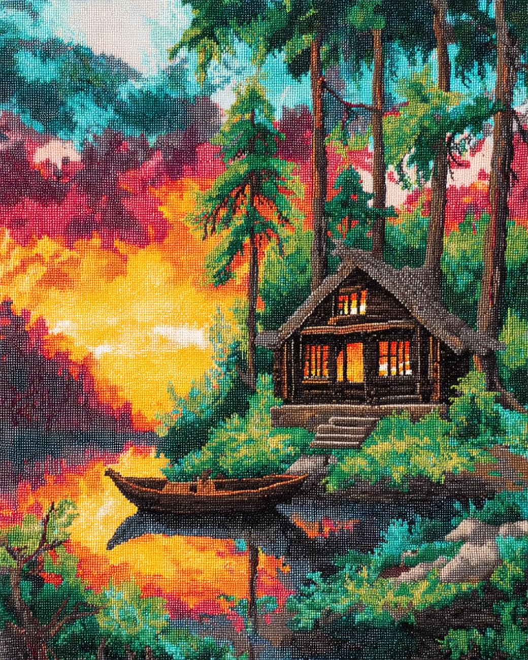 Rkflgew E Diy Mbroidery Beads Set Riversid Cabin 30X40cm
