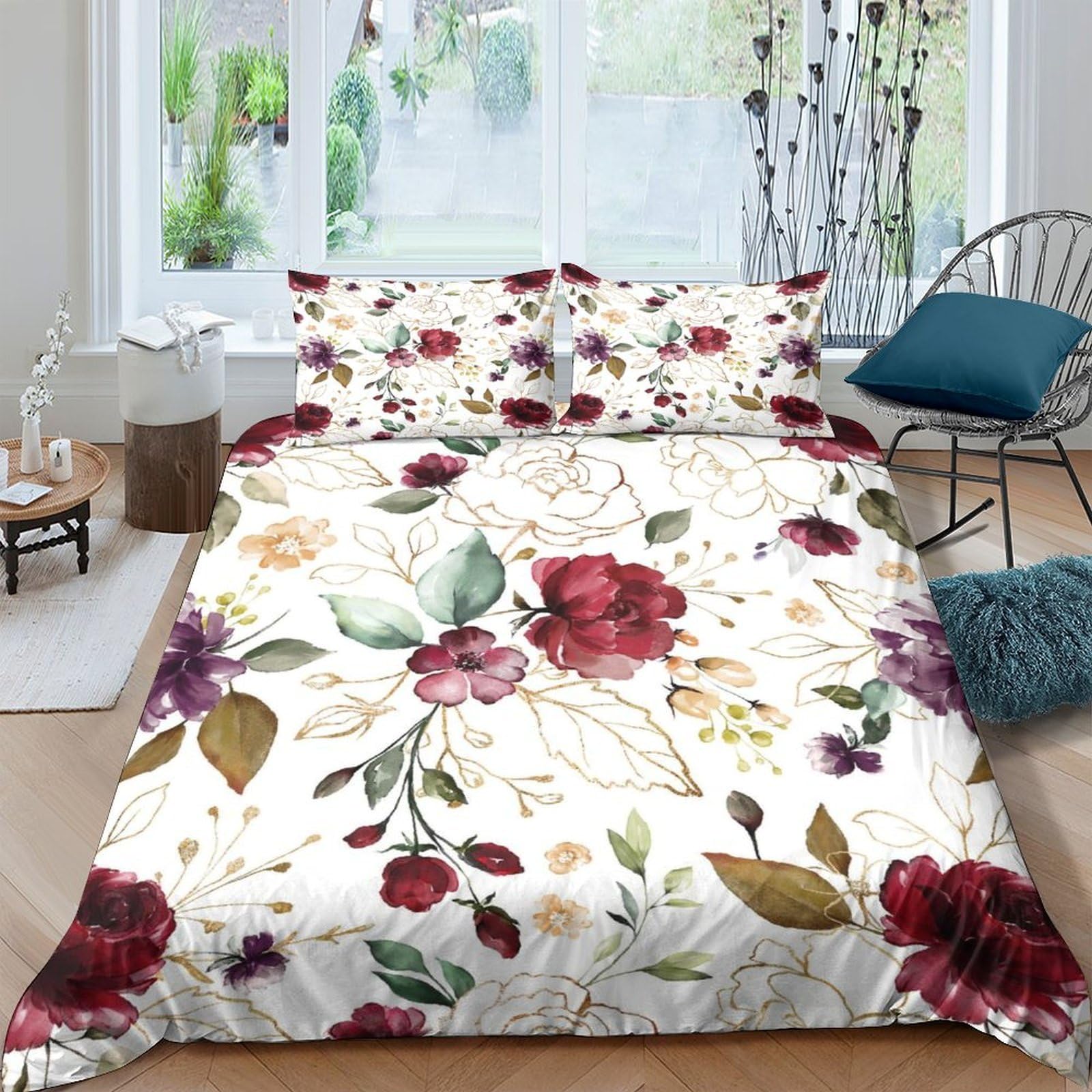 Ctjqhvkz Style-10 3D Printed Vintage Floral Fitted Sheet Microfiber Soft Botanical Rose Mattress Cover Bedroom Decor Machine Washable Single（135X200cm）
