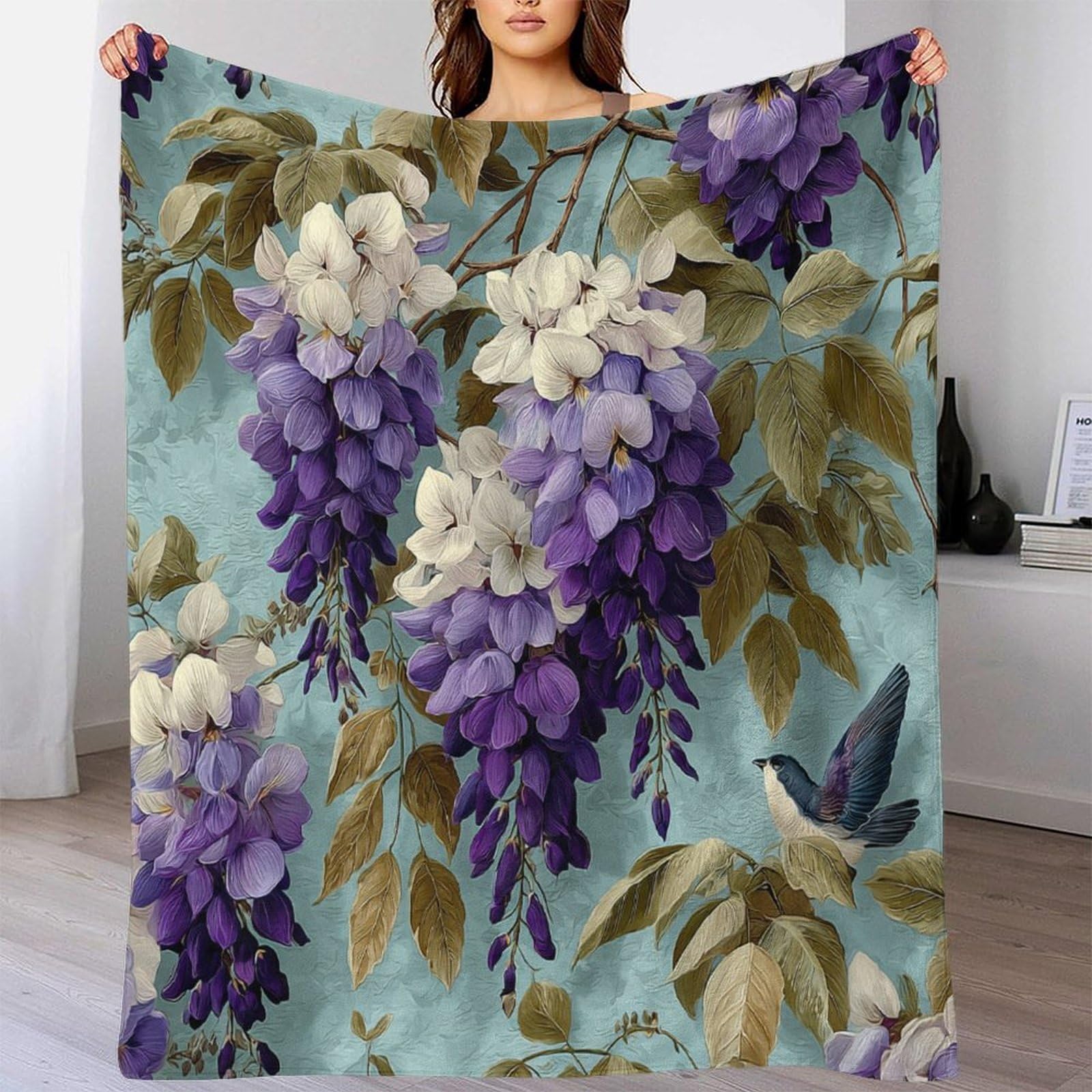 Glycine Pattern Ropa Cama Para Adolescente Estampada Manta De Felpa Cómoda Y Suave Y Esponjosa Adecuada Para Sofá Cama Sofá 80x90inch(200x230cm)