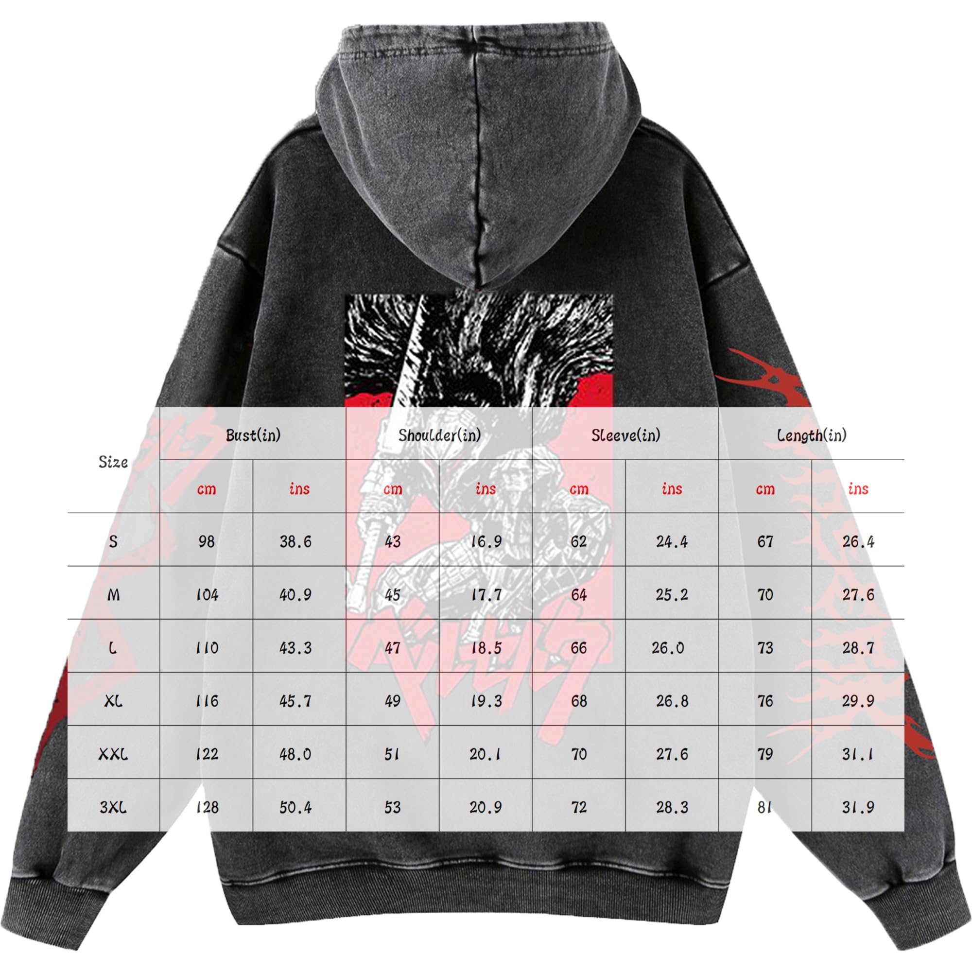 BNNNRNJA Unisex Anime Washed Hoodie Cosplay Costume Men Vintage Sweatshirts Long Sleeve Casual Hooded Pullover for Women: Black-b 3X-Large