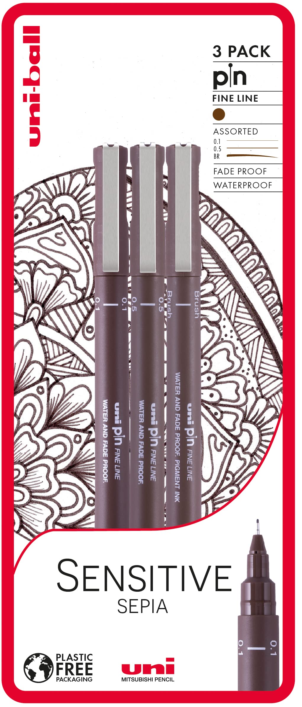 Uni-ball Sensitive Sepia Sketch Markers - Brown (Pack of 3)