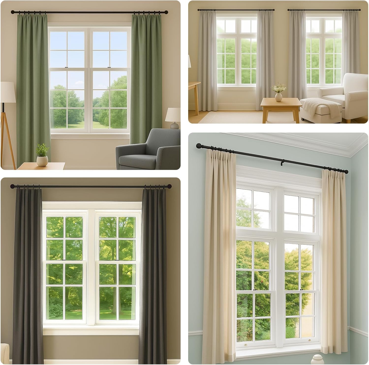 Curtain Rods for Windows 16 to 48 Inch (1.3-4 Feet), 2 Pack, 1 Inch Diameter Adjustable Curtain Rod with Ball Finials, Heavy Duty Metal Drapery Rod Holds up to 30 lbs for Kitchen Bedroom WAZLEX, Black