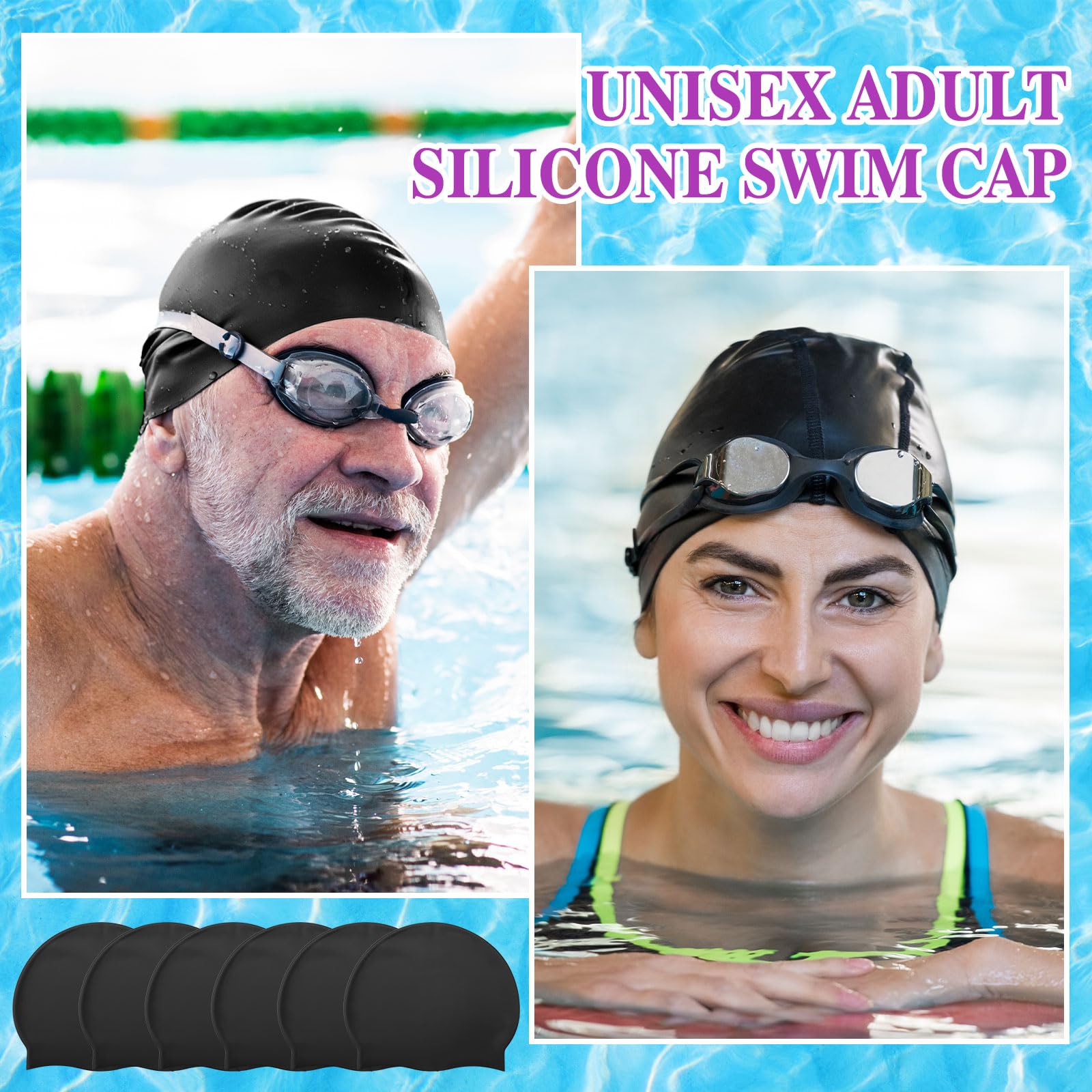 Silkfly Gorro de natación unisex de silicona para hombres y mujeres, impermeable, duradero, antideslizante, elástico, sin arrugas, para entrenamiento y carreras, pelo largo y corto