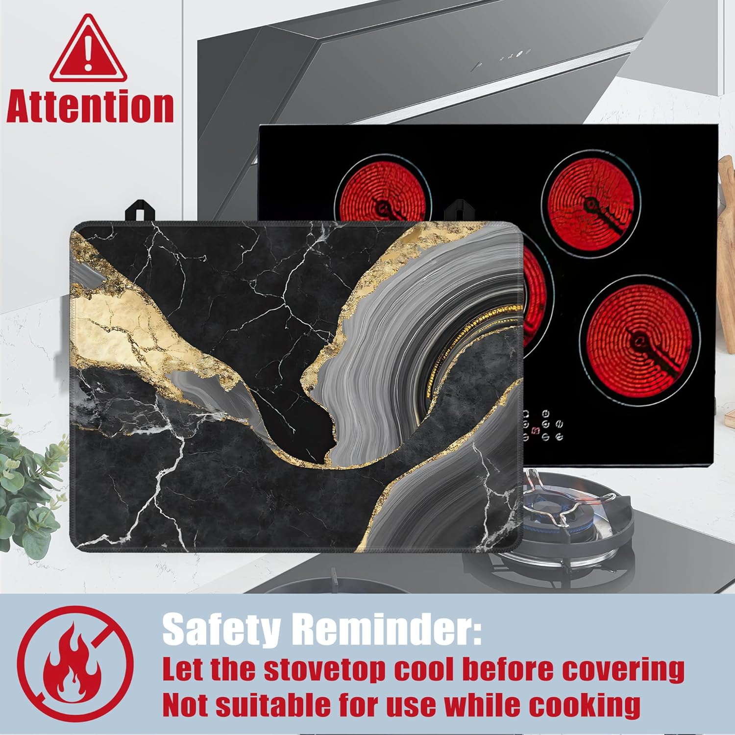 Black Gold Marble Glass Top Stove Cover Protector,Modern Heat Resistant Stove Top Cover, Large Size Range Covers for Electric Stove Countertop Mat, 28 x 20 Inch