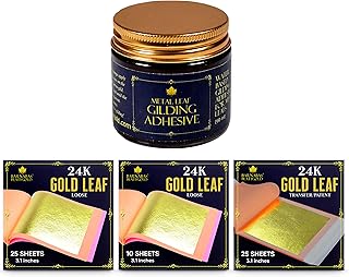 Barnabas Blattgold 24K Gold Leaf & Gilding Adhesive Bundle – 60ml Glue +...