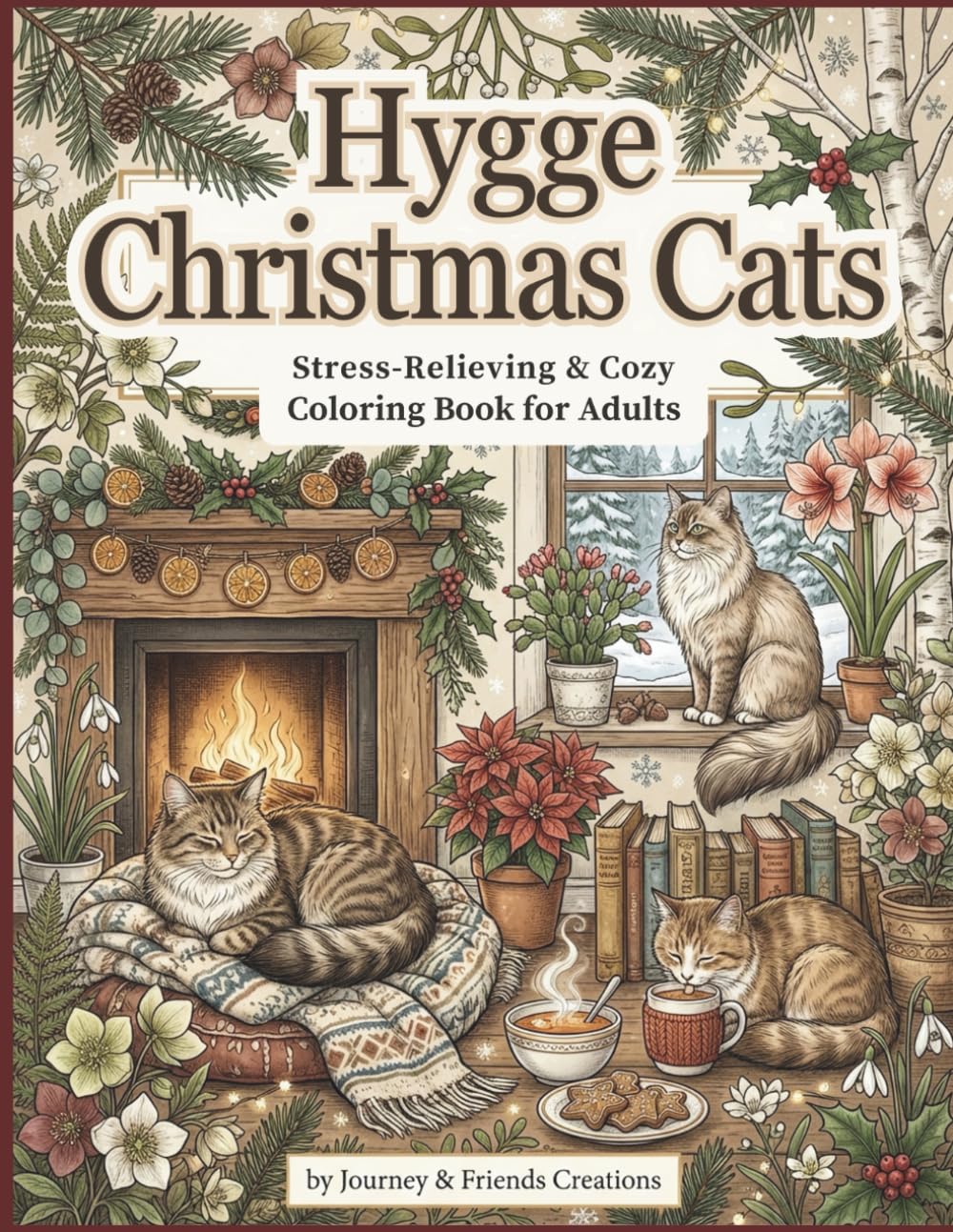 Hygge Christmas Cats Stress-Relieving & Cozy Coloring Book for Adults: 40 Detailed Illustrations Hygge Cat Moments Coloring Book
