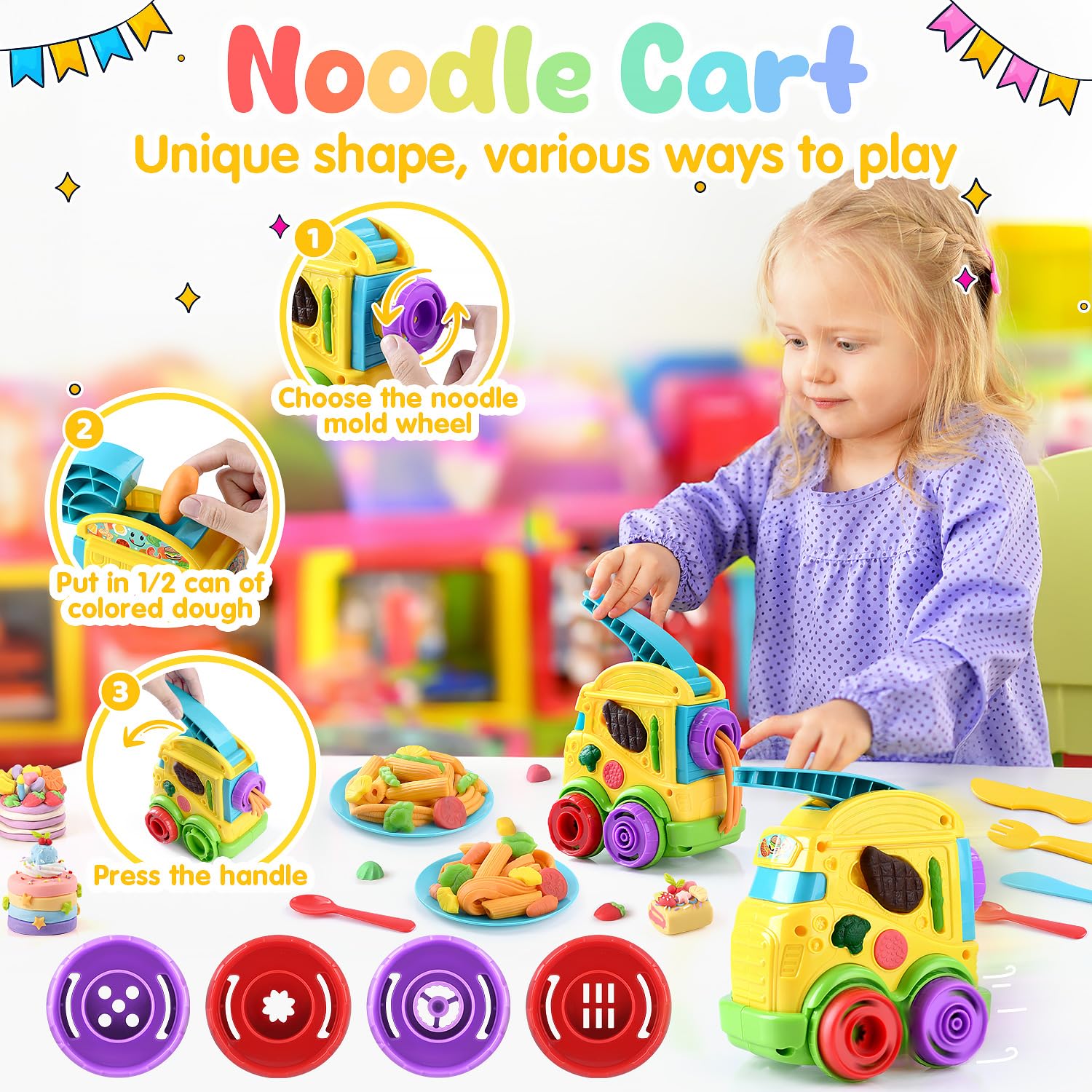 PLAY 2 in 1 Color Dough Kitchen Creations Set, Ice Cream Noodle Maker Color Dough Sets for Kids Ages 4-8, Kitchen Food Toys for Boys Girls Kids Toddlers Ages 3+, with 18 oz Multicolor Clay