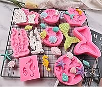 Vista 3 de Molde para tartas con temática de sirena, sirena, concha, algas marinas, molde de silicona coral para cupcakes para dulces, chocolate, fondant
