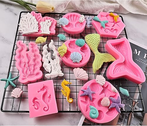 Miniatura 3 de Molde para tartas con temática de sirena, sirena, concha, algas marinas, molde de silicona coral para cupcakes para dulces, chocolate, fondant,